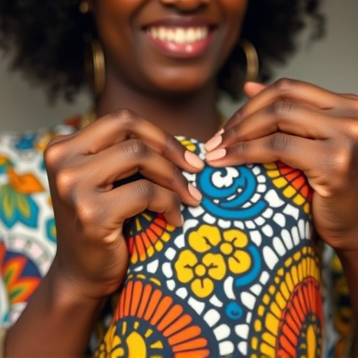 Customer admiring Ankara design during Chi & Stainless pop-up event