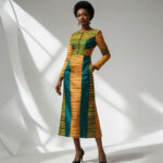 Model wearing Wanderess Ankara dress representing diaspora womanhood